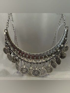 Boho Silver-Tone Coin Fringe Necklace